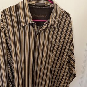 Tommy Bahama Striped Button-Down in Brown and Cream